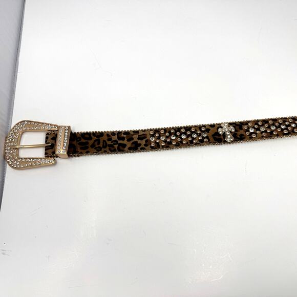 Leopard Print Rhinestone Studded Western Belt Gold Hardware L/XL main image 6